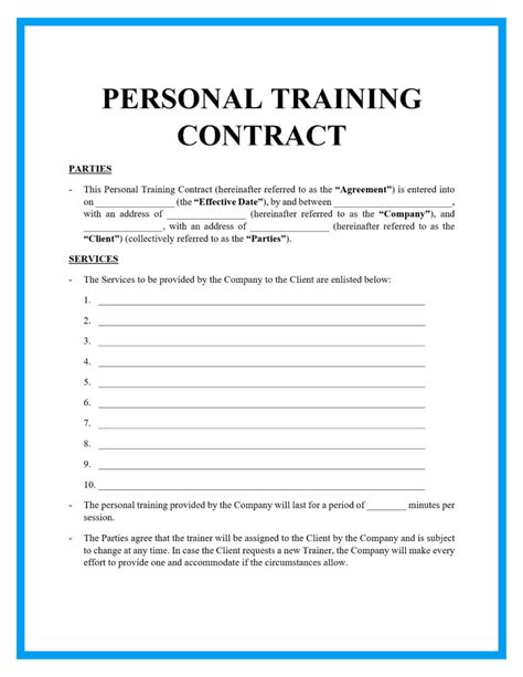 Printable Personal Training Contract